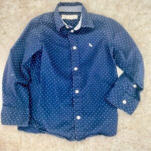 H&M Boys Button-Down‎ Collared Shirt Polka Dot Navy White Size 4-5Y